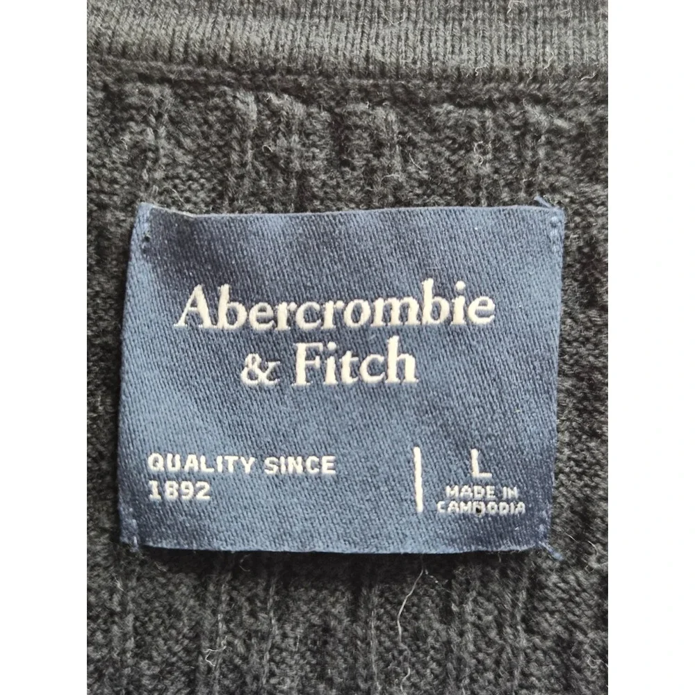 Abercrombie & Fitch Through Polo Sweater Mens Large Black Cable Knit Relaxed-Fit